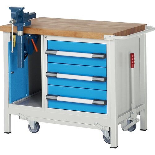 eurokraft pro pomična in spustna delovna miza z ogrodjem serije 8, 3 predali, primež z zložljivo dvigalko, šxg 1000 x 700 mm Cene