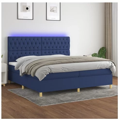  Box spring postelja z vzmetnico LED modra 200x200 cm blago