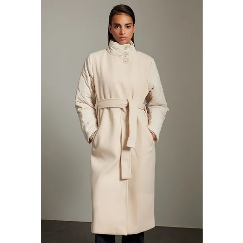 Trendyol Ecru Oversize Belted Coat