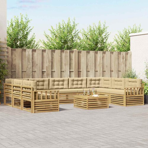  Set vanjskih sofa 10 pcs Bijela i bež Čvrsto drvo akacije Cene