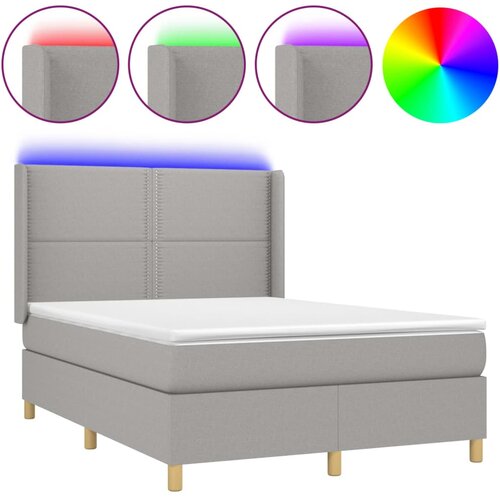  Krevet box spring s madracem LED svjetlosivi 140x200 cm tkanina Slike