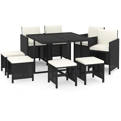  9-dijelni vrtni blagovaonski set s jastucima crni od poliratana Crna 109 cm table length Slike
