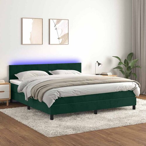 Krevet box spring s madracem LED tamnozeleni 180x200 cm bar&amp;scaron;un Slike