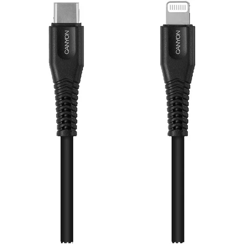 Canyon MFI-4 Type C Cable To MFI Lightning for Apple, PVC Mouling,Function：with full feature( data transmission and PD charging) Output:5V/2.4A , OD:3.5mm, cable length 1.2m, 0.026kg,Color:Black - CNS-MFIC4B