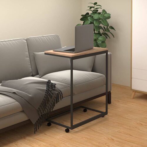 VidaXL Stranska mizica s kolesi črna 55x35x70 cm konstruiran les Slike