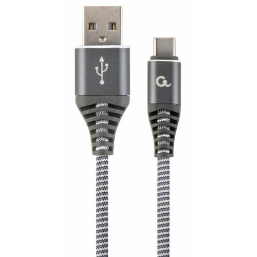 Cc-USB2B-AMCM-2m-WB2 Gembird Premium cotton braided Type-C USB charging -data cable,2m, spacegrey/wh Slike