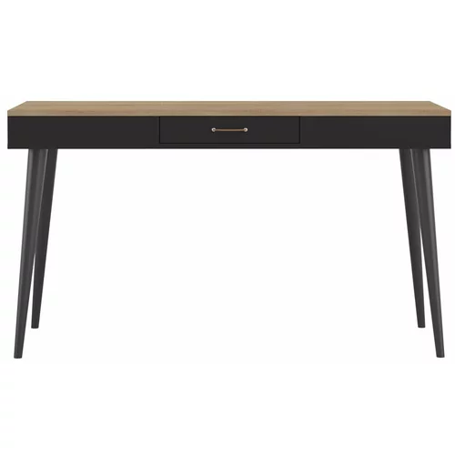 TemaHome France crni radni stol s pločom u dekoru hrasta 134x59 cm -