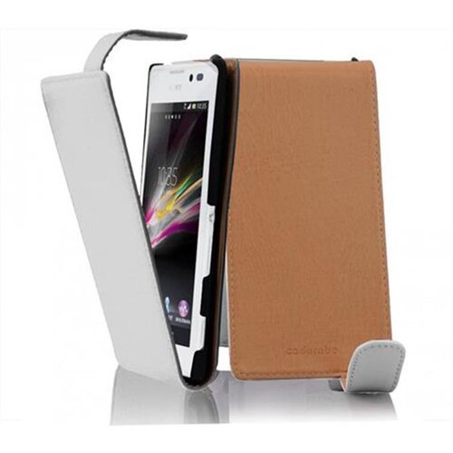 Cadorabo Ohi&scaron;je, združljivo z Sony Xperia C v snežno bela - Za&scaron;čitni ovitek v obliki flipa iz teksturiranega umetnega usnja, (20562402) Cene