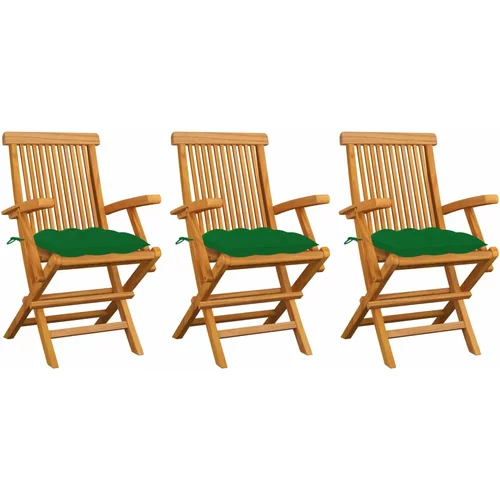 3 Vrtne stolice sa zelenim jastucima kom od masivne tikovine