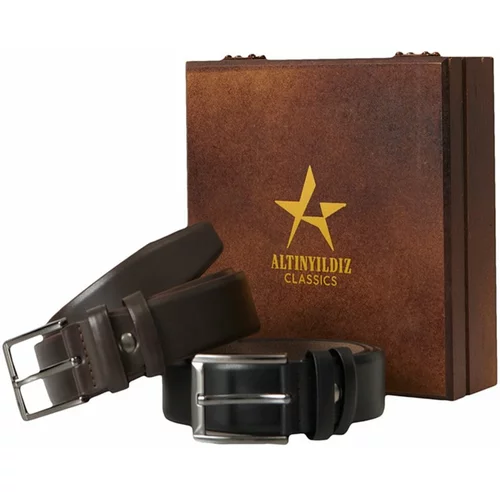 ALTINYILDIZ CLASSICS Men's Black-brown Black-brown 2-Piece Casual Belt Set with Box