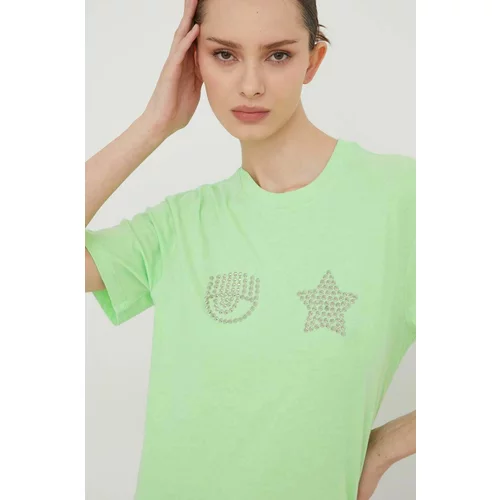 Chiara Ferragni Bombažna kratka majica ženski, zelena barva