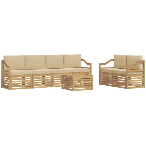 vidaXL Zunanja garnitura za sedenje 7 pcs Bela in bež Poliester, (5000282360) Cene