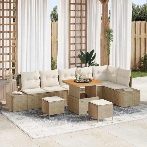 vidaXL Vrtna sedežna garnitura 9 pcs Bež, Kremasta 80 x 80 x 71 cm Cene