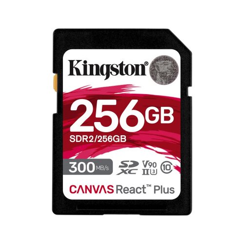 Kingston SD Card 256GB, Canvas React Plus Professional, SDXC Class10 UHS-II U3 V90, Up to 300MB/s read and 260MB/s write, for Full HD/2K/4K/8K ( SDR Cene