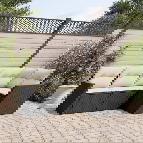  The Living Store Vrtna sedežna garnitura 4-delna z blazinami črna poli ratan - Vrtna Sedežna Garniture, (21481389) Cene