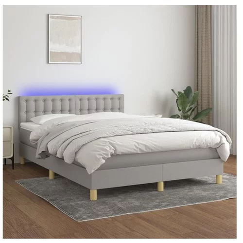  Box spring postelja z vzmetnico LED svetlo siva 140x190cm blago