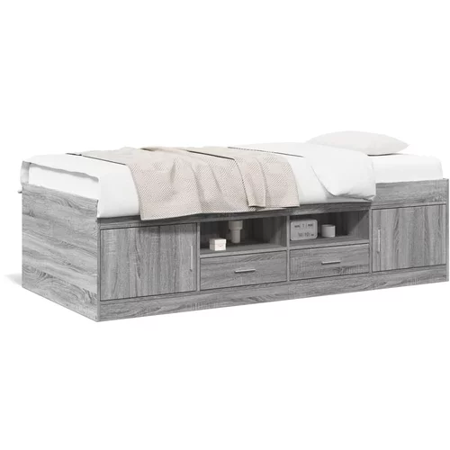 vidaXL Dnevna postelja s predali siva sonoma 90x190 cm inženirski les