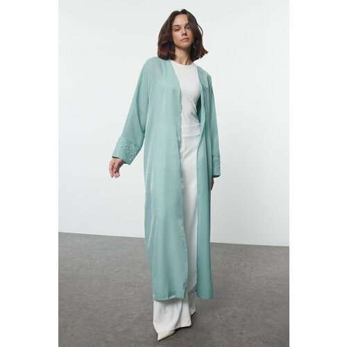 Trendyol Mint Pearl Detailed Woven Shiny Fabric Cap & Abaya & Abaya Cene