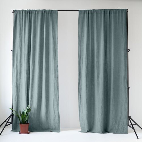Linen Tales Prljavo plava lanena zavjesa 140x300 cm Blue Fog – Cene