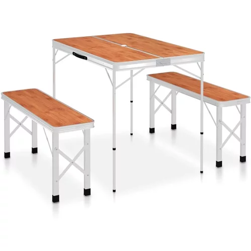  Zložljiva kamping miza z 2 klopema aluminij rjave barve