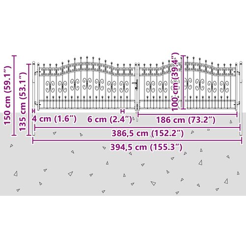  Kapija s vrhom u obliku koplja KAMPEN 404 x 100 cm Čelik Siva Slike
