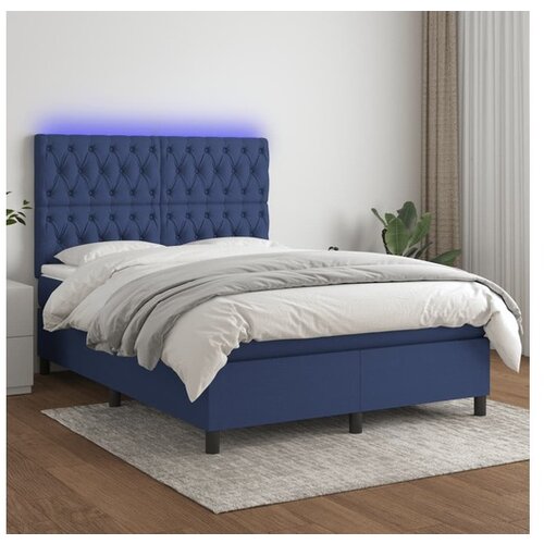 VidaXL Krevet box spring s madracem LED plavi 140x190 cm od tkanine Slike