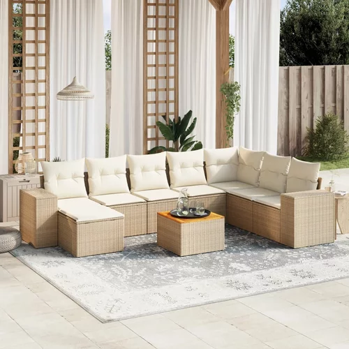  9-dijelni set vrtnih sofa s jastucima bež od poliratana
