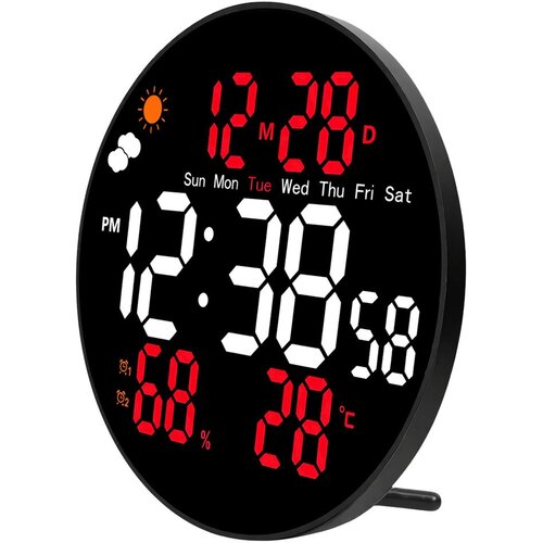 LEAN 31096 digitalni LED zidni sat 25,5 cm &amp;ndash; temperatura, vlaga, datum, alarm i daljinski upravljač Slike