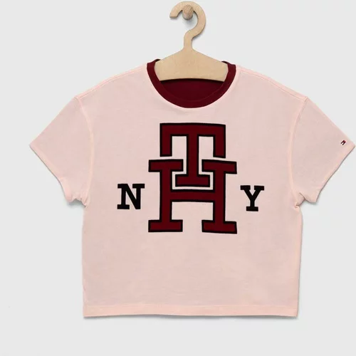 Tommy Hilfiger Dvostranski bombažen t-shirt roza barva