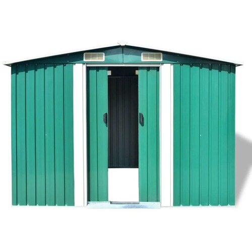 VidaXL Vrtna kućica za pohranu zelena metalna 257 x 205 x 178 cm Slike