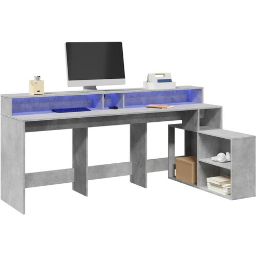vidaXL Pisalna miza z LED lučkami betonsko siva 200x104x91 cm inž. les Cene