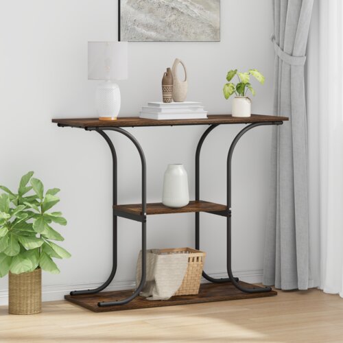 VidaXL s policom s pohranom Dimljeni hrast 101 x 35 x 80.5 cm Konstruirano drvo Slike