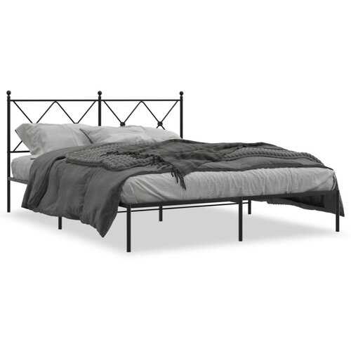 Maison Chic Kovinski Posteljni okvir - Dvoposteljna postelja - Zakonska postelja z vzglavjem črn 160x200 cm, (21692444) Cene
