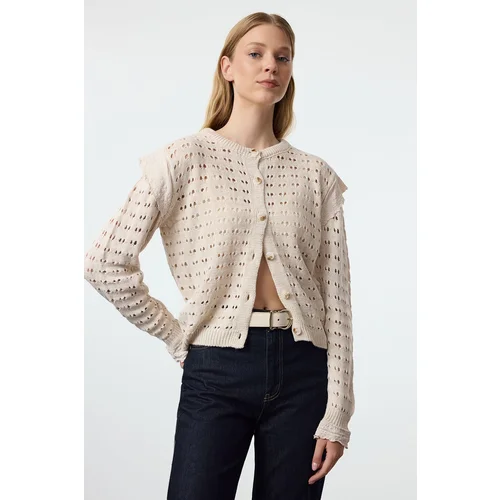 Trendyol Ecru Lace Detailed Openwork/Perforated Knitwear Cardigan