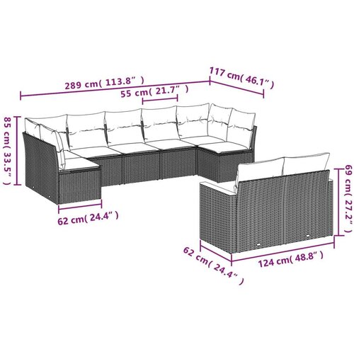 VidaXL 9-dijelni set vrtnih sofa s jastucima crni od poliratana Slike