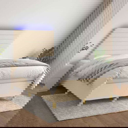  Box spring s madracem LED krem 120 x 200 cm od tkanine Slike