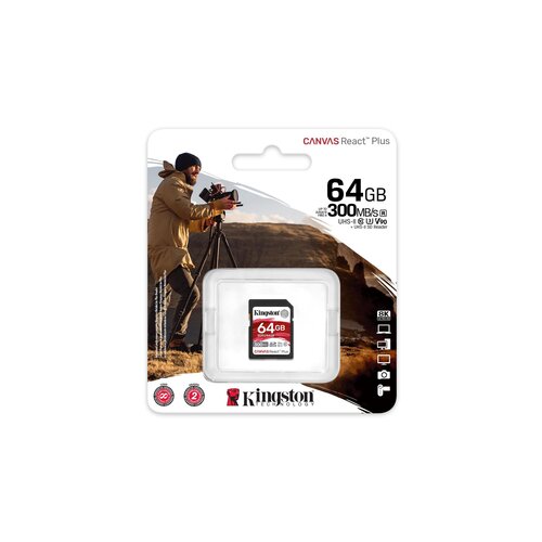 Kingston 64GB Canvas React Plus SDHC UHS-II U3 V90 for Full HD/4K/8K Slike