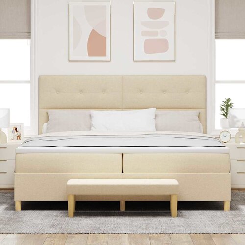  Krevet s opruga kutije s uzglavljem Krema 200 x 200 cm tkanina Slike