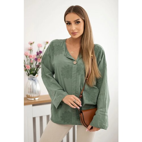 Kesi Włoski Shirt blouse with an embroidered pattern khaki Cene