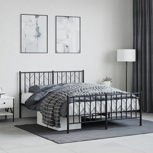 VidaXL Metalni okvir kreveta uzglavlje i podnožje crni 135x190 cm Slike