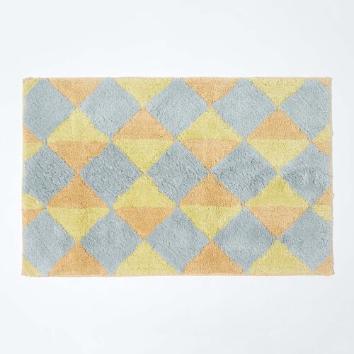 HOMESCAPES kopalni&scaron;ka preproga nedrseča damier 100% bombaž rumena in siva, 50 x 80 c, (5000161089) Cene