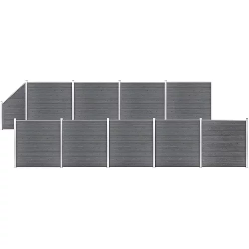  WPC ograjni paneli 9 kvadratnih + 1 poševni 1657x186 cm sivi