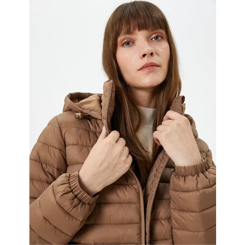 Koton Short Puffer Jacket with Hooded Zipper and Elastic Sleeves