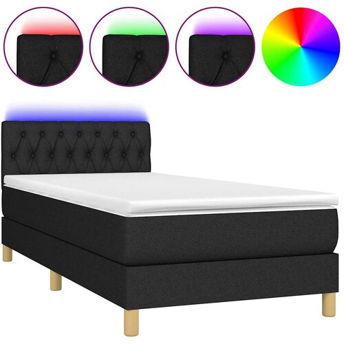  Krevet box spring s madracem LED crni 90x200 cm od tkanine Slike