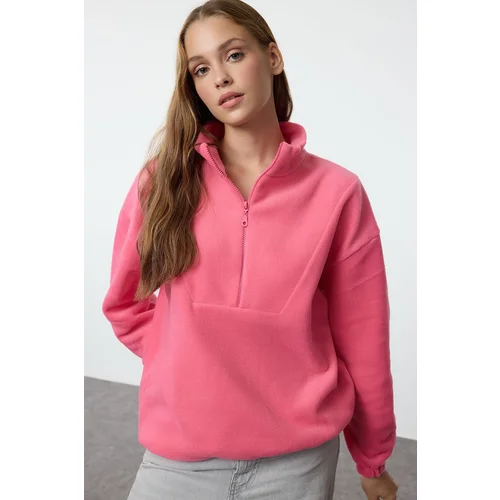 Trendyol Fuchsia Zipper Stand Collar Polar Regular/Normal Cut Knitted Sweatshirt