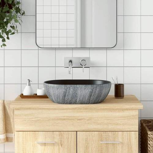Nadgradni umivaonik crno-sivi ovalni 47 x 33 x 13 cm keramički Cijene