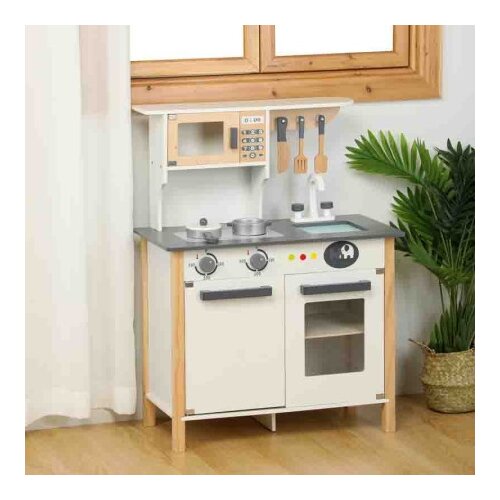 Premium Stil Dečja drvena kuhinja sa mikrotalasnom i priborom - sivo bela MSN18026 ( 14614 ) Slike
