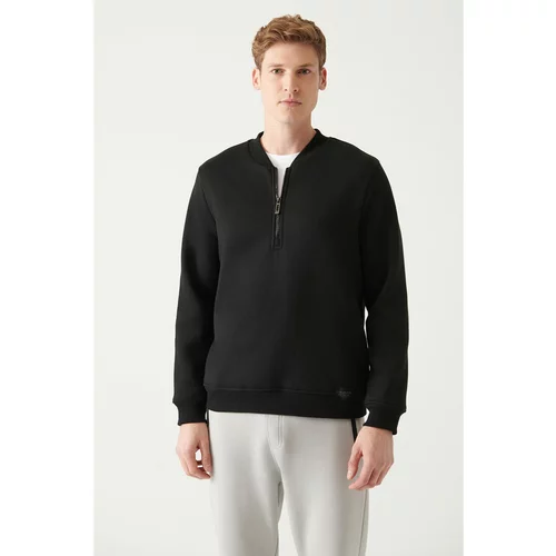 Avva Men's Black Half Zipper Cotton Cotton Standard Fit Regular Cut Sweatshirt