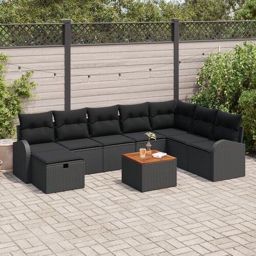 VidaXL 9-dijelni vrtni set sofa s jastučićima crni poli ratan Slike