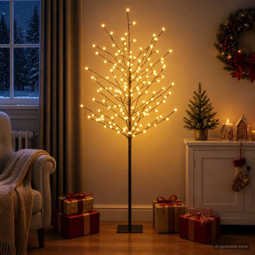  LED božićno drvce s kuglama Crna 18 x 18 x 150 cm Čelik Slike